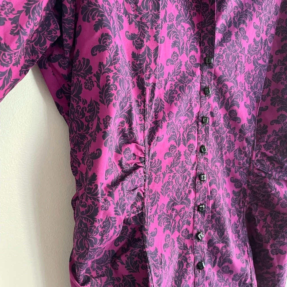 New York & Company Purple and Black Floral Stretch Button Up Shirt - Picture 2 of 7